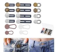 16-Piece No-Sew Waistband Extender Set for Jeans, Trousers and Skirts | 8 Slotted Straps, 4 Coiled Loops, 4 Closed Loops, Antique Brass, Silver And Rose Gold Tones, Clear Box, For Everyday Wear