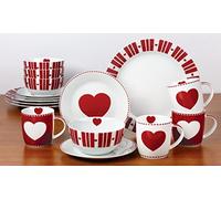 16 Piece Red Heart Porcelain Dinnerware Set