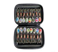 16-Piece Rotating Lure Set with Treble Hooks, Copper Spinner Baits for Beach Fishing, Multicolor Shimmering Tackle in Portable EVA Storage Bag for Freshwater and Saltwater Anglers(B)