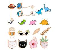 16-Piece Set Cartoon Brooches, Stainless Steel Brooches, DIY Handmade Matching Brooches, Enamel Button Brooches, Clothing Decoration Accessories
