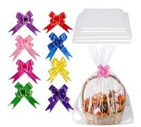 16 Piece Set Cellophane Wrap For Hampers - Large Clear Gift Bags For Presents, Florist Rolls With Bags