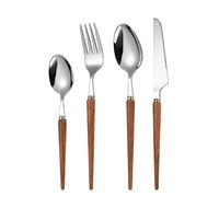 16-Piece Set of Wooden Handle Kitchen Silverware Tableware Main Stainless Steel Knife and Fork Spoon Commercial Steak Coffee Western Tableware (Sharp/Black)