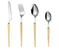 16-Piece Set of Wooden Handle Kitchen Silverware Tableware Main Stainless Steel Knife and Fork Spoon Commercial Steak Coffee Western Tableware (Sharp/White)