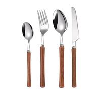16-Piece Set of Wooden Handle Kitchen Silverware Tableware Main Stainless Steel Knife and Fork Spoon Commercial Steak Coffee Western Tableware (Round/Black)
