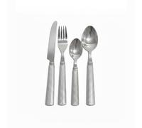 16-Piece Stainless Steel Cutlery Set with Glitter Handles - Forks, Knives & Spoons - Elegant Dining Set - Silver & Gold (Silver Set)
