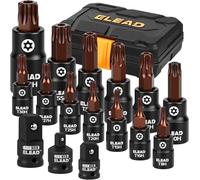16-Piece Torx Bit Socket Set - Premium S2 Steel European Style T8-T60 with Socket Adapters, Star Bit Set 1/4”, 3/8” and 1/2” Drive | Professional Mechanic Garage Tools