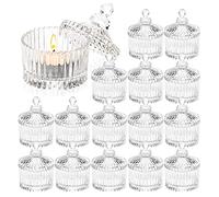 16 Piece Votive Candle Holders with Lids, Tealight Candle Holders in Bulk, Glass Small for Table Centerpiece, Wedding, Home Decor (2.68'' x 1.65'', Clear)