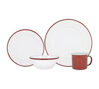 16 Piece White Enamel Dinner Set - cm - Red