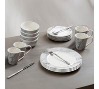 16 Piece White & Grey Marble Effect Dinner Set,Porcelain Dinnerware Bowls & Side Plates,Glazed Crockery Set Interiors by Premier Grey One Size