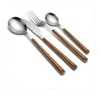16-Piece Wood Grain Effect Cutlery Set, Stainless Steel Flatware with Premium ABS Handles, Stylish Tableware by BWD