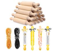 16 Pieces 6 Inch Wooden Mini Rolling Pin Small Wood Rolling Pins Mini Dough Roller with 32.8 ft Ribbon Baking DIY Handmade Christmas New Years Presents