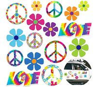 16 Pieces 60s Hippie Theme Party Magnet Retro Flower Magnet Flower Peace Car Sticker Love Sign Refrigerator Magnet Colorful Hippie Decals for Laptops Skateboards Luggage Mailbox