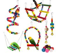 16 Pieces Bird Parrot Toys Hanging Bird Cage Accessories with Colorful Ladder Swing Hammock Chew Toy Bell for Parakeets, Love Birds, Finches and Other Small Pets