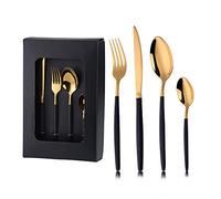 16 Pieces Black Gold Cutlery Set Stainless Steel Flatware Set Tableware for Daily Life 4 x Forks, 4 x Dinner Knives, 4 x Dinner Spoons, 4 x Teaspoons Service 4(Black Gold)
