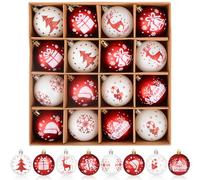16 Pieces Christmas Baubles Plastic Set, Christmas Trees Baubles Plastic Red White, 6cm Christma Tree Decorations, Christmasday Tree Bauble with Hanger, Christmasday Decoration Outside Inside