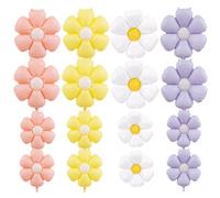 16 Pieces Daisy Foil Balloons - 4 Colors 21 & 12 Inches Boho Flower Mylar Balloons in Pink, White, Yellow, and Purple for Spring Groovy Party, Baby Shower, Garden Birthday, Floral-Themed Decorations