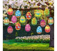16 Pieces Easter Egg Outdoor Hanging Ornaments Large Happy Easter Hanging Porch & Tree Yard Lawn Decorations - Double-Side Printed '
