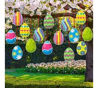 16 Pieces Easter Egg Outdoor Hanging Ornaments Large Happy Easter Hanging Porch & Tree Yard Lawn Decorations - Double-Side Printed