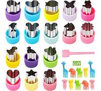 16 Pieces Fruit Shape Cutters Vegetable Cutter Set Mini Animal Cookie Cutters Fruit Stamps Mold 10 PCS Cute Cartoon Animals Food Picks and Forks