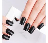 16 Pieces Gel Nail Stickers, Semi Cured Gel Nail Polish Strips Full Nail Wraps Soft Self Adhesive Natural Gel Nail Art Stickers Dark Black Gel Nail Strips for Women and Girls Nail Art