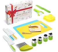 16 Pieces Kids knife Set Toddler Safe Knives Set for Real Cooking with vegetable cutters, wooden knife, chopping board - Perfect Christmas or birthday present for children aged 2 and over