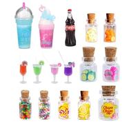 16 Pieces Miniature Cute Stuff Food Tiny Toys, Pretend Play Food Set, Candy Drink Candy Fruit Coke, Mini Resin Food Model for Barbie Doll House DIY Handmade Kitchen