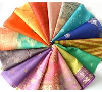 16 Pieces Mixed Recycled Vintage Silk Sari Remnants Craft Fabric Card Making Collage Mixed Media Textile Art Sewing Junk Journals