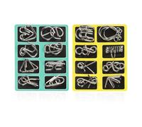 16 Pieces Of Metal Puzzles, Children'S Educational Toys, Luban Lock Unlocking Iron Ring, Suitable For Children, Adults (Yellow, Blue).