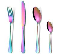 16 Pieces Rainbow Cutlery Set, HONKKU Stainless Steel Flatware Silverware Sets, Classic Knives Forks and Spoons, Service for 4 People, Colourful Mirror Polished, Dishwasher Safe