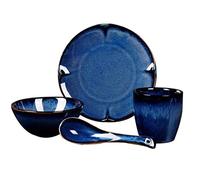 16 Pieces Retro Blue Porcelain Dinnerware Set Ceramic Bowl Plate Spoon and Cup Service for 4 People Chic Decor
