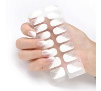 16 Pieces Semi Cured Gel Nail Polish Strips Full Nail Wraps Soft Self Adhesive Natural Gel Nail Art Stickers White French Manicure Kit for Women and Girls