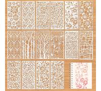 16 Pieces Stencils for Crafts Reusable Texture Stencils for Painting Wood Grains Flower Leaf Templates Spider Web Layering Spray Paint Stencil for DIY Scrapbook Furniture Paper (8.7 x 4.1Inch)