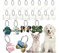16 Pieces Sublimation Blank Dog Tag Paw Shape Sublimation Dog ID Tags Double Sided Dog Collar Tags with 16 Key Ring MDF Heat Transfer Pet Tag Pendent Blank Craft Pet Tag for Pets(Paw and Bone Style)