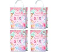 16 Pieces Sweet Sassy and Six Birthday Party Favors Bags,Donut 6th Birthday Goody Gift Snacks Treat Candy Party Favors Bags with Handles for Kids 6th Sweet Donut Theme Birthday Party Decorations