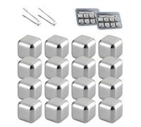 16 Pieces Whiskey Stones Set, Stainless Steel Ice Cubes, Reusable Chilling Rocks for Cooled Beverages Beer Wine Drinks, Ideal for Dad Husband Boyfriend Birthday Party Wedding Gifts