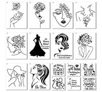 16 Pieces Women Theme Stencils Floral Female Face and Inspirational Quote Stencil for Home Wall Art Decor Painting on Wood Canvas Paper