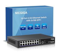 16 Port 2.5G ➕ 2 Port 10G SFP+ Ethernet Switch, NICGIGA 18 Port 2.5Gb Network Switch Unmanaged, Plug & Play, Desktop or 19-inch Rack Mount, Fanless Metal Design.