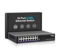 16 Port 2.5Gb Ethernet Switch Unmanaged, NICGIGA 16 Port 2.5G Network Switch, Plug & Play, Desktop or 19-inch Rack Mount, Fanless Metal Design.