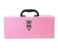 16" Portable Metal Toolbox Large Tool Box 18-Gauge Fishing Tackle Box Tool Box Drawer Organizer Steel Tool Box With Metal Latch and Handle Pink