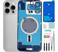 16 Pro Max Back Glass Replacement for iPhone 16 Pro Max Rear Back Cover Glass Waterproof and Camera Lens+Professional Repair Tool Kit (White Titanium)