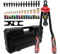 16" Professional Rivet Nut Tool Kit,Heavy Duty Rivnut/Nutsert Tool with Quick-Change Mandrels,Lever Rivet Nut Gun with Stroke Indicator,Threaded Insert Tool w/15 Mandrels & 170 Nutserts,Carrying Case