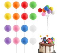 16 Rainbow Cake Balls - Colorful Balloon Cake Toppers - Mini Balloons on a Stick - Rainbow Ball Bake Toppers for Birthday Cake Decorating