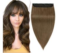 16" Real Hair Clip in Human Hair Extensions One Piece Thick 100% Remy 3/4 Full Head Hair Pieces for Women 5 Clips Straight Natural (80g,#6 Light Brown)