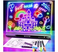 16“ Rechargeable LED Drawing Board, 9-Color Light Modes with Timer & Built-in Stand, Neon Art Dry Erase Glow Up Doodle Note Pad, Sketching Gift Toy for Kids/Girls/Teens, 6 Markers & Tracing Book-Black