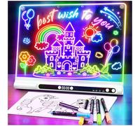 16“ Rechargeable LED Drawing Board, 9-Color Light Modes with Timer & Built-in Stand, Neon Art Dry Erase Glow Up Doodle Note Pad, Sketching Gift Toy for Kids/Girls/Teens, 6 Markers & Tracing Book-White