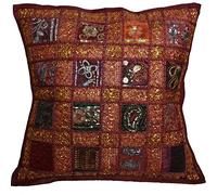 16" Recycled Sari Cushion Cover 40cm Indian Moroccan Maroon
