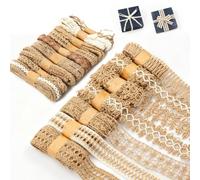 16 Rolls 2m DIY Woven Jute Ribbons, Lace Craft Decorative Ribbon, Natural Jute Burlap Ribbon Roll Vintage, Assorted Style for Sewing Wrapping Crafts Party Decoration