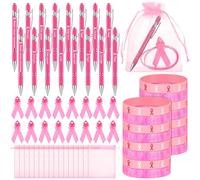 16 Set Breast Cancer Awareness Gift Breast Cancer Awareness Accessories Include Pink Ribbon Pen Silicone Bracelets Pins Organza Bags for Breast Cancer Awareness Welfare Fundraiser Charity Recognition