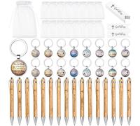 16 Set Christian Gift Set Bulk Bible Verse Inspirational Bamboo Pens Religious Keychain Organza Bags with Religious Cards Religious Gift for Office School Church Supplies