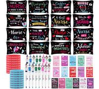 16 Sets Nurse Appreciation Gifts Nursing Week Thank You Gift Nurse Week Makeup Cosmetic Bags Nurses Notebooks Nursing Pens Inspirational Bracelets for Nurses Day Medical Assistants Healthcare Staff